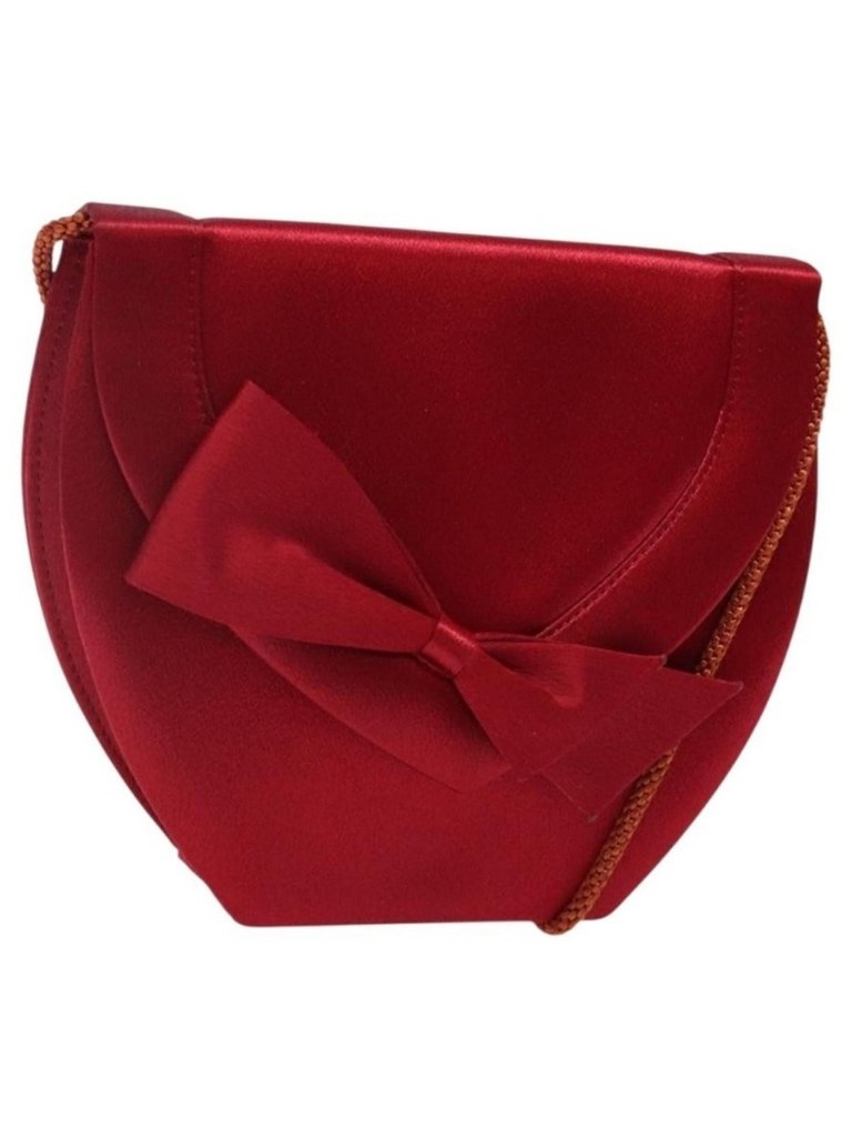 Authentic Saint Laurent Shoulder Bag Satin Red Gold